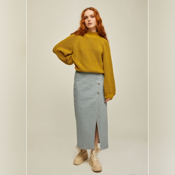 Rita Row Rose Buttoned Denim Skirt - Ice Blue - M - Picture 2 of 5